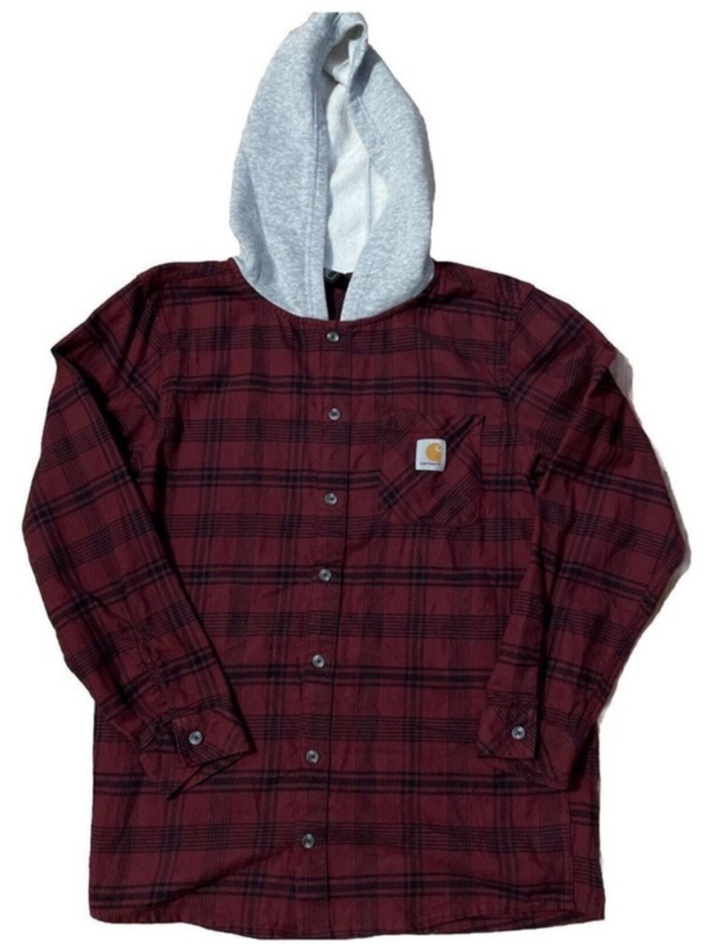 Carhartt Flannel Shirt Youth Teen XL 18-20 Red Plaid Button Up Hood Long Sleeve